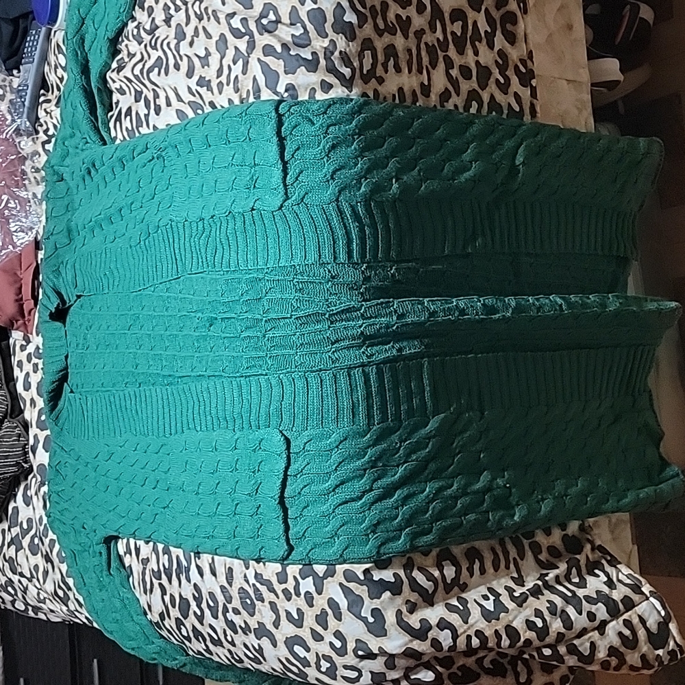 Used,slight tear at the bottom. sweater coat
